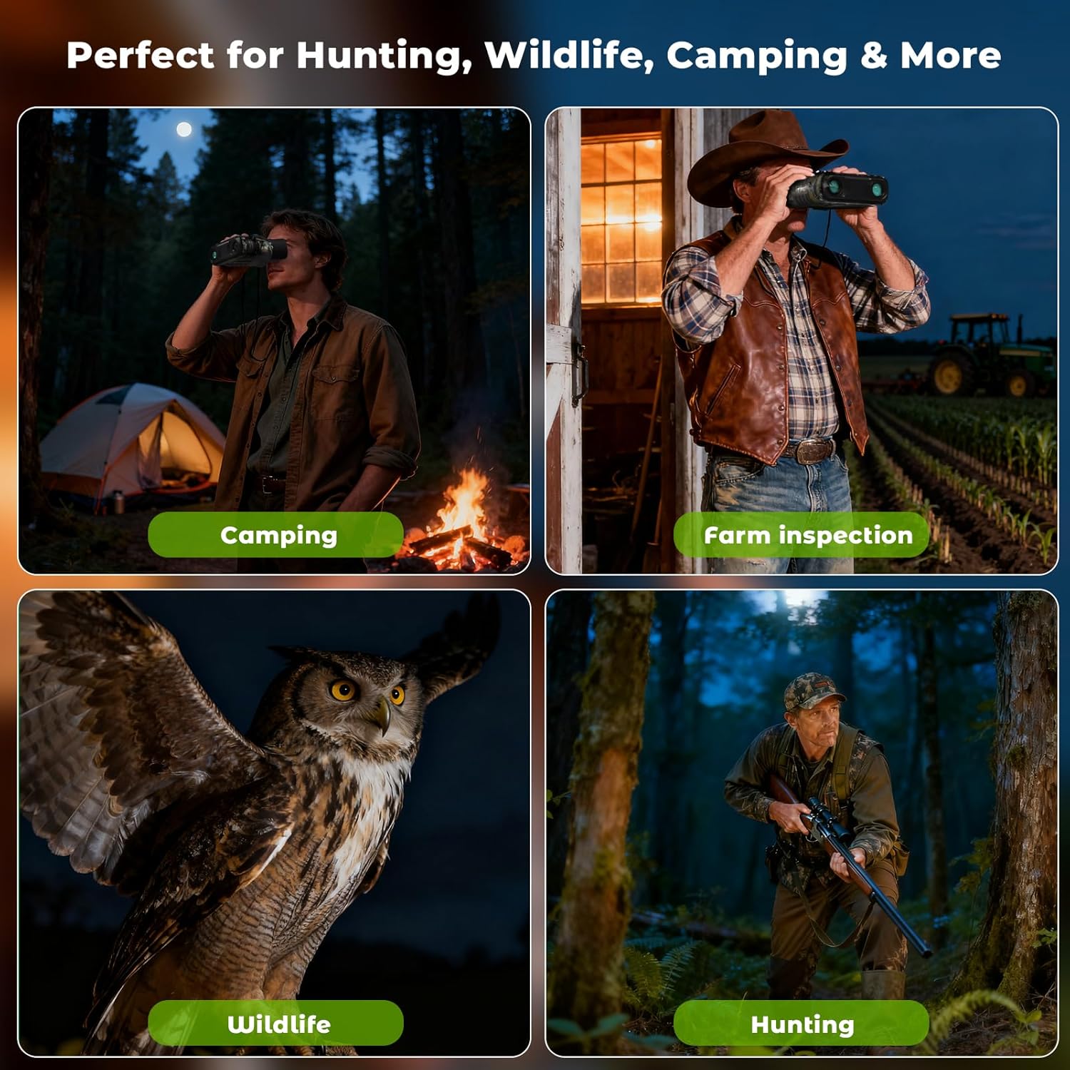 WOSPORTS 4K Night Vision Goggles – up to 80X Total Magnification, 10X Optical + 8X Digital Zoom, 1315FT Vision Range, 5000mAh Rechargeable Battery, IPX Waterproof NVG, Gifts for Men - Image 6