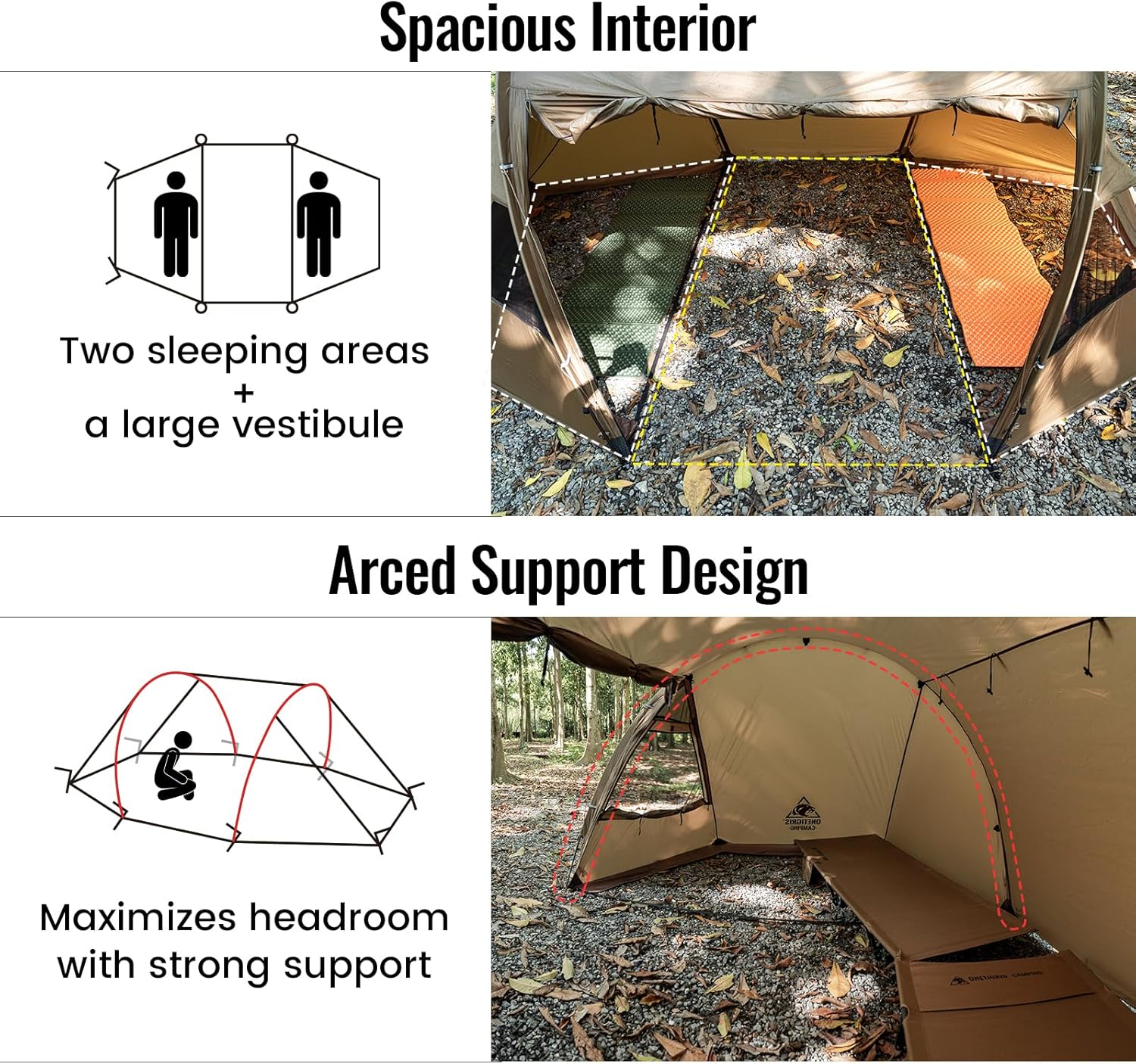 OneTigris Raven NEST Hot Tent with Stove Jack, Spacious Waterproof 2 Person Tunnel Tent for Camping, Hiking, Backpacking, Bushcraft - Image 3
