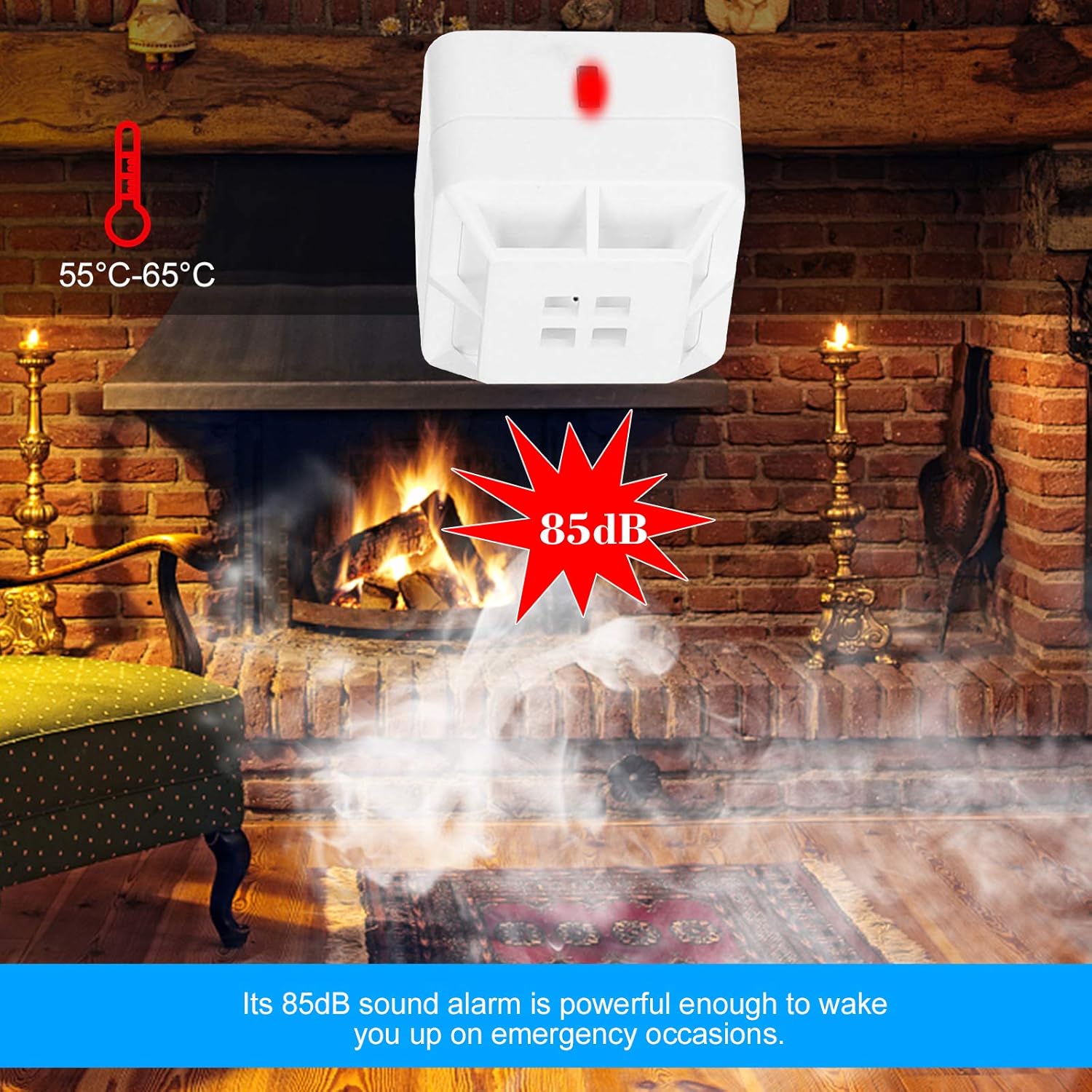 Heat Alarm Heat Detector, Fixed Point Thermal Alarm, A1 Level, Alarm Temperature 55°C-65°C, Battery Powered, 85dB Alarm Sound for Home Kitchen Garage Boiler Houses - Image 4