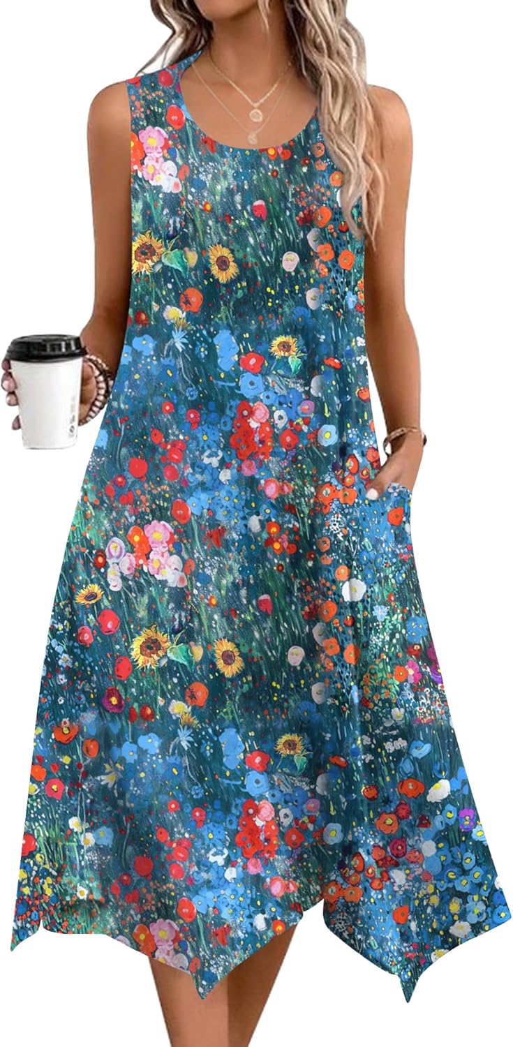 Zeagoo Womens Casual Dress for Summer Tank Dress Loose Flowy Beach Dress with Pockets Hankerchief Flare Midi Sundress 2026 - Image 4