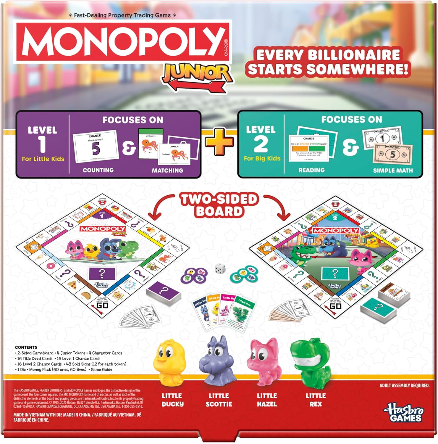Monopoly Junior Board Game (2026 Edition) | 2 Games in 1 for Younger Kids, 2-Sided Board | Ages 4+ | 2-4 Players | 20 Mins. | Gifts for Preschoolers - Image 2
