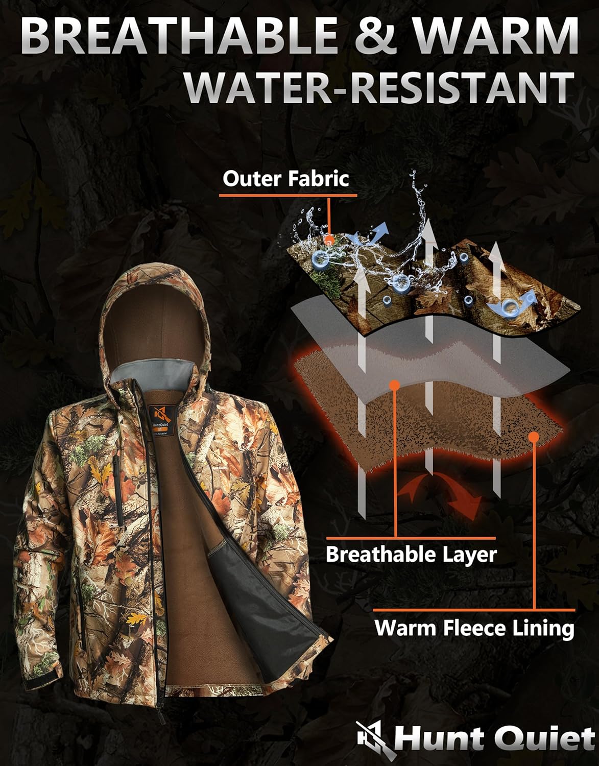 Hunting Clothes For Men, Silent Water-Resistant Hunting Jacket & Pants Set with Fleece Lining for Warmth M-XXL - Image 3