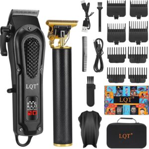 LQT® Men’s Professional Hair Clippers Kit，Cordless & Corded Barber Clippers Set，Grooming Rechargeable Beard Trimmer with Adjustable Blade Black