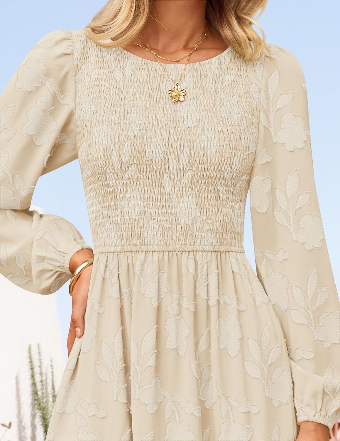 ZESICA Women's Fall Boho Floral Midi Dress 2026 Casual Long Sleeve Crewneck Flowy Wedding Guest Long Dresses - Image 7