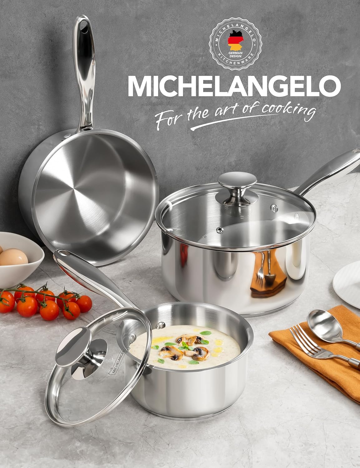 MICHELANGELO Stainless Steel Sauce Pan Set - 1, 2, 3 Qt Saucepans with Lids, Small Stainless Steel Pots for Cooking, Induction Compatible, Dishwasher & Oven Safe - Image 7
