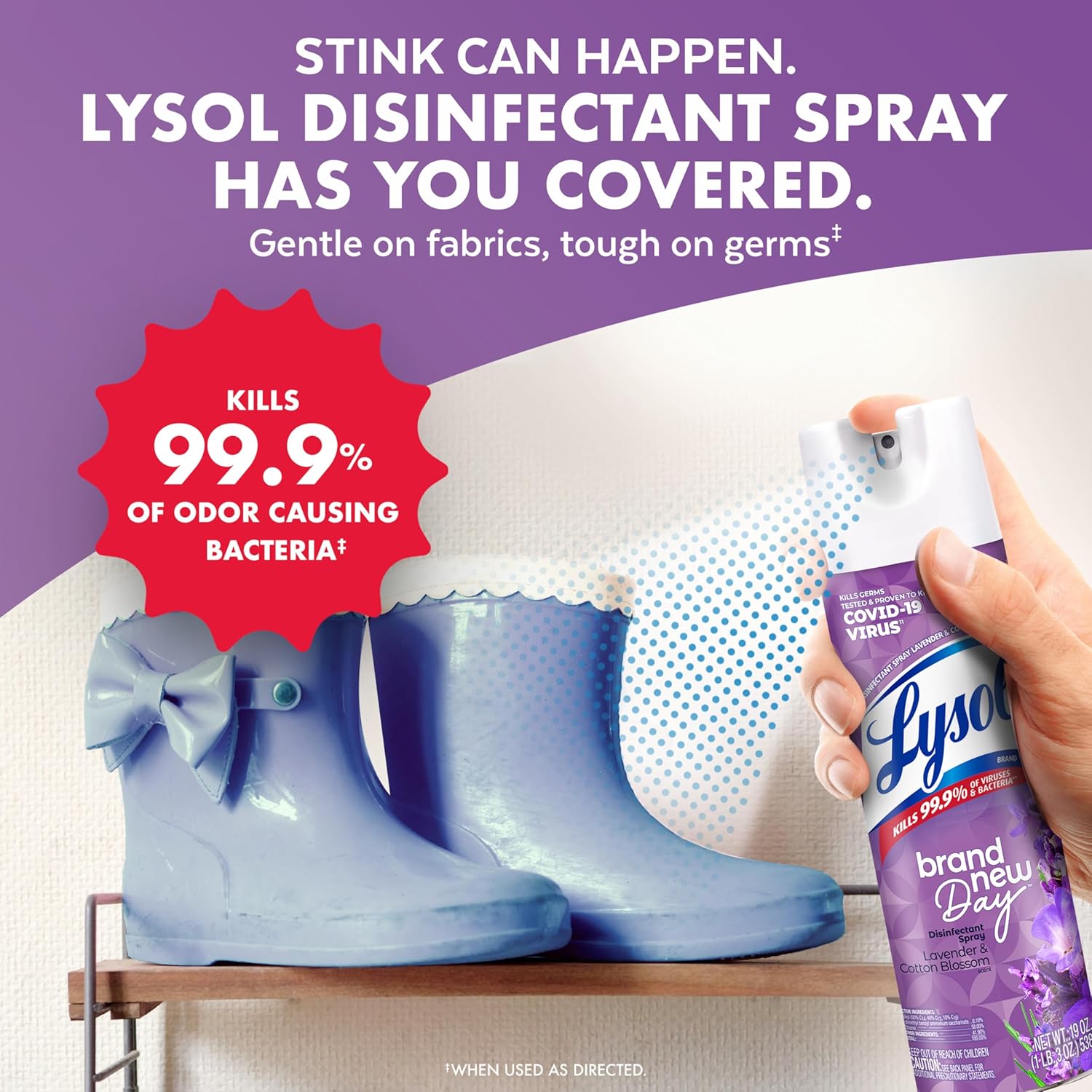 Lysol Disinfectant Spray, Sanitizing and Antibacterial Spray, For Disinfecting and Deodorizing, Lavender & Cotton Blossom Scent, 19 Oz (Pack of 2) - Image 5