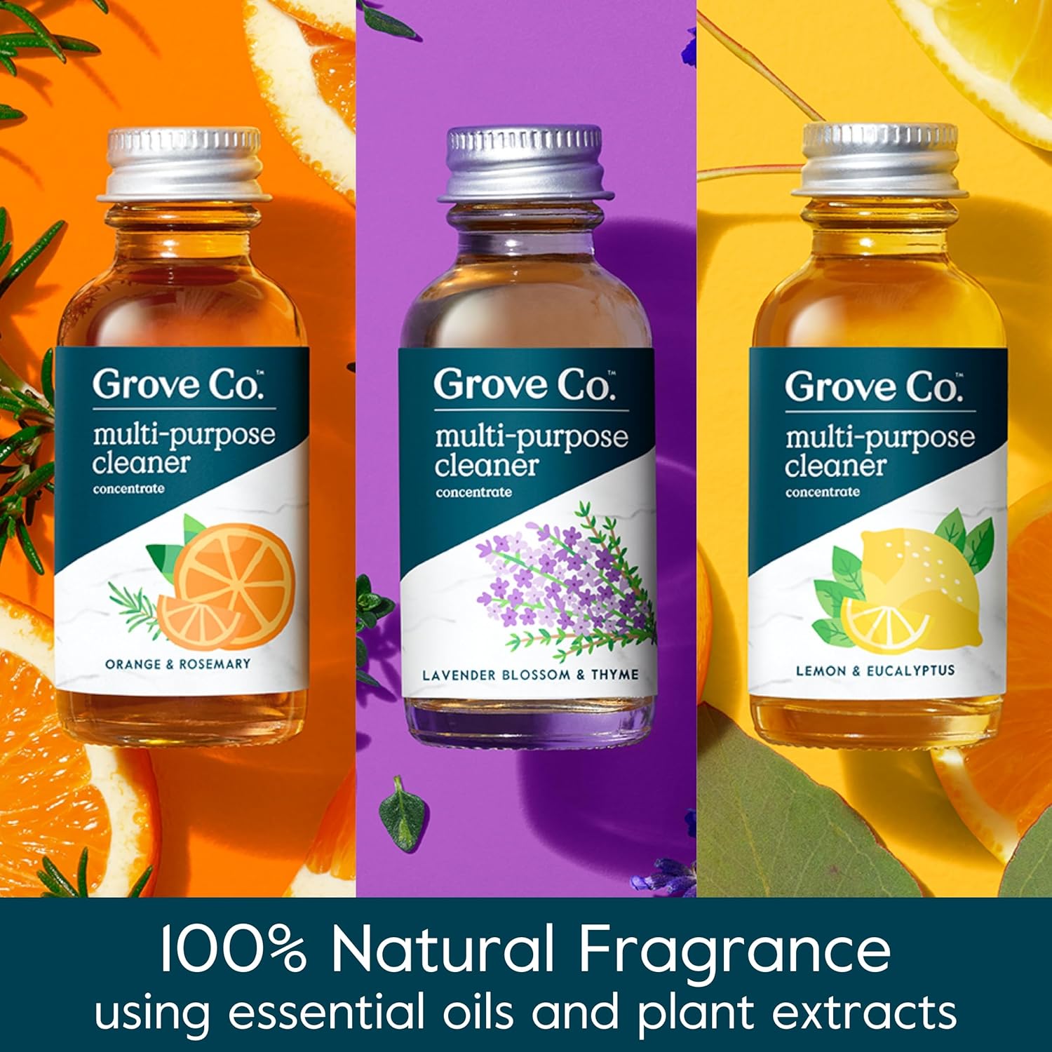 Grove Co. Multi-Purpose Cleaner, Refill Concentrate (6 x 1 Fl Oz) Plant-based Household Cleaning Supplies, Ammonia & Chlorine Free, No Plastic Waste, 3 Scent Variety Pack, Total 3 x 2 Pack Refills - Image 2