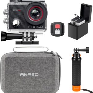 AKASO EK7000 Pro 4K30 Action Camera with Touch Screen EIS 131FT Waterproof Underwater Camera 5X Zoom Remote Control with Waterproof Floating Hand Grip Bundle and Carrying Case Accessories Kit Bundle