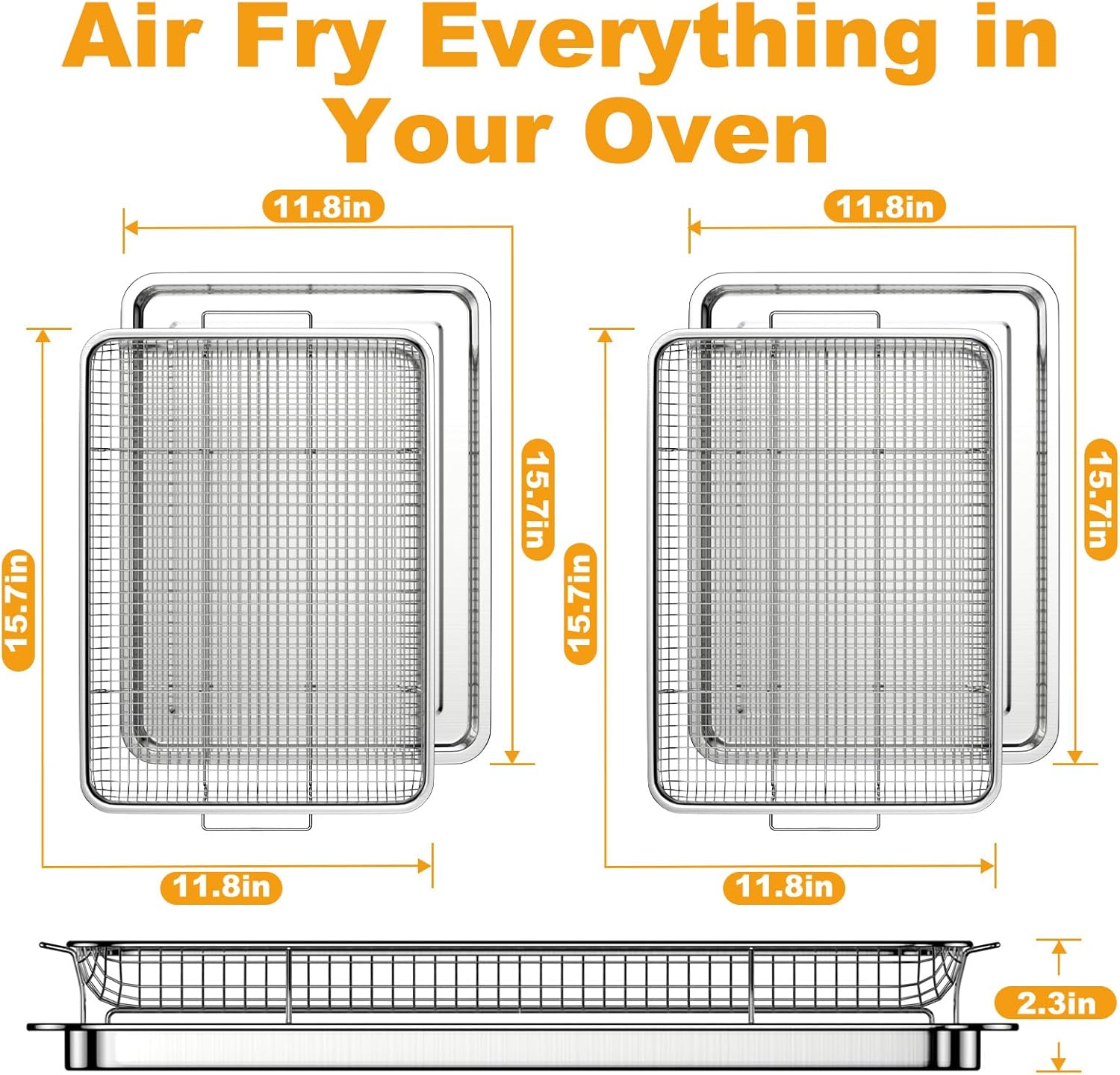 Air Fryer Basket Oven - 2 Set Large Air Fryer Basket and Tray Stainless Steel Oven Air Fryer Rack Pan Accessories for Baking 15.7"x11.8" - Image 3