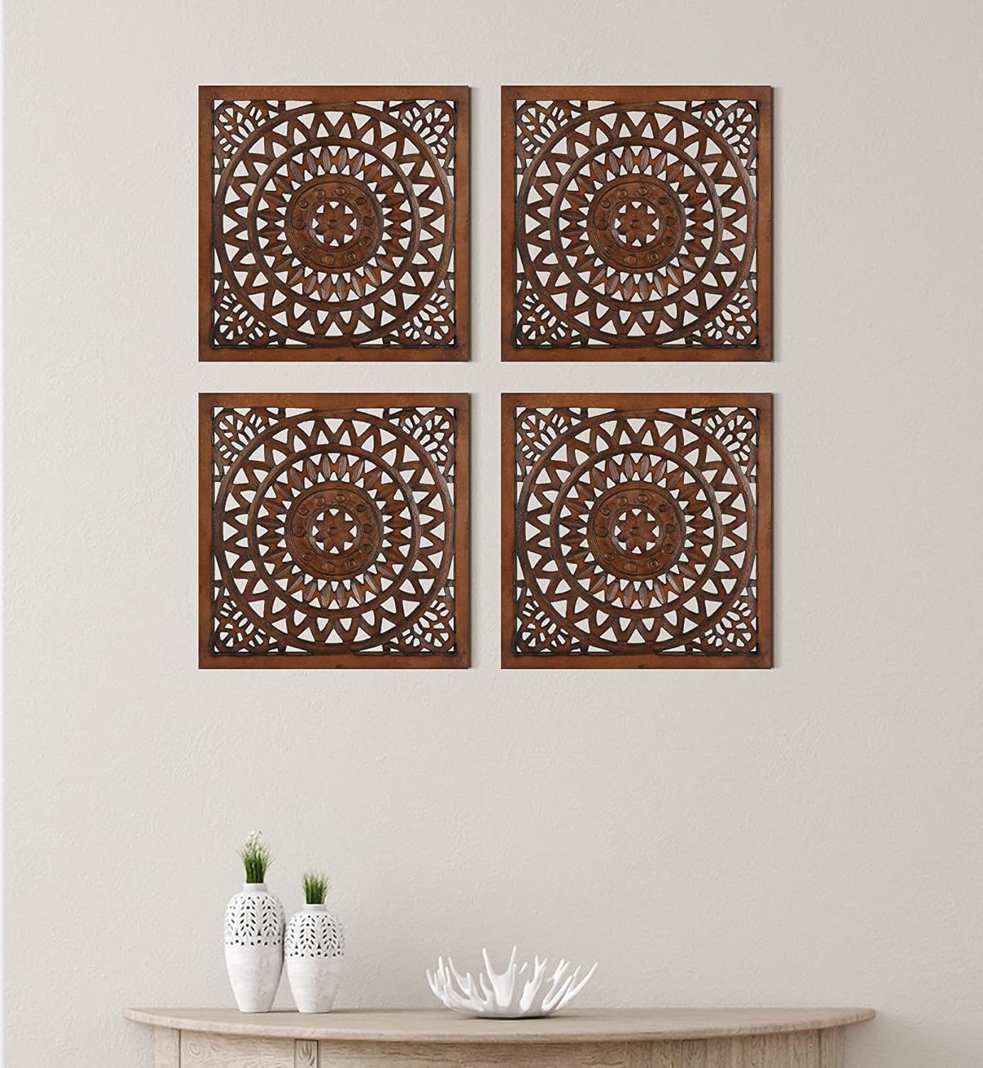 Wooden Designer Wall Hanging Plaques/Wall Plaque Wall Décor Plaques Set of 4-16x16 Inch - Burnt, Elegant Sculpture Wall Décor Panel to Enhance the Décor of Your Room or Office - Image 7