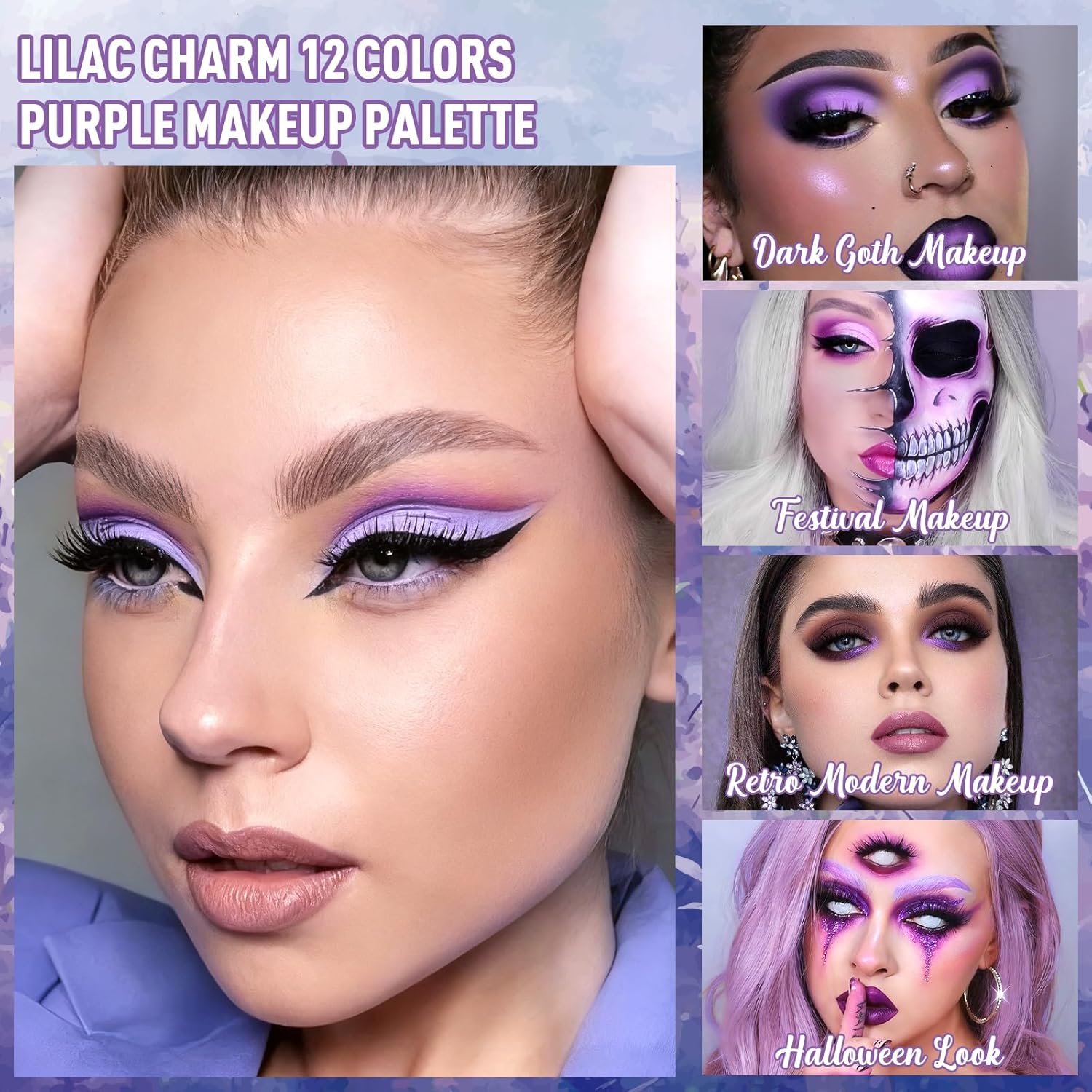 Purple Eyeshadow Palette, Pigmented Matte Shimmer Lavender Lilac Eye Shadow Pallet for Green Eyes,Bright Long Lasting Metallic Multichrome Violet Pink Makeup Pallet for Daily,Smoky,Carnival, Blendable - Image 2