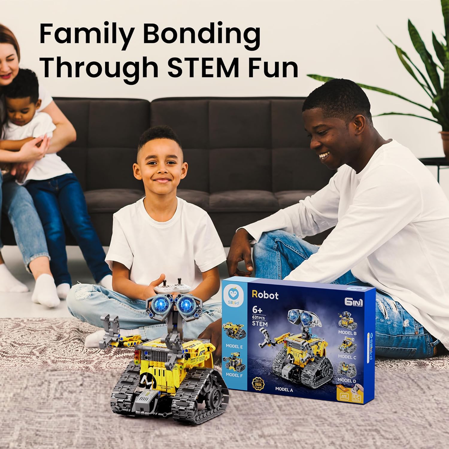 Sillbird Robot Building Kit with Remote Control Gifts for Kids Boys Ages 8-13, Coding STEM Robotic Technic Racer Car Toys for Birthday, Build 6in1 Model with 631 Pieces - Image 2