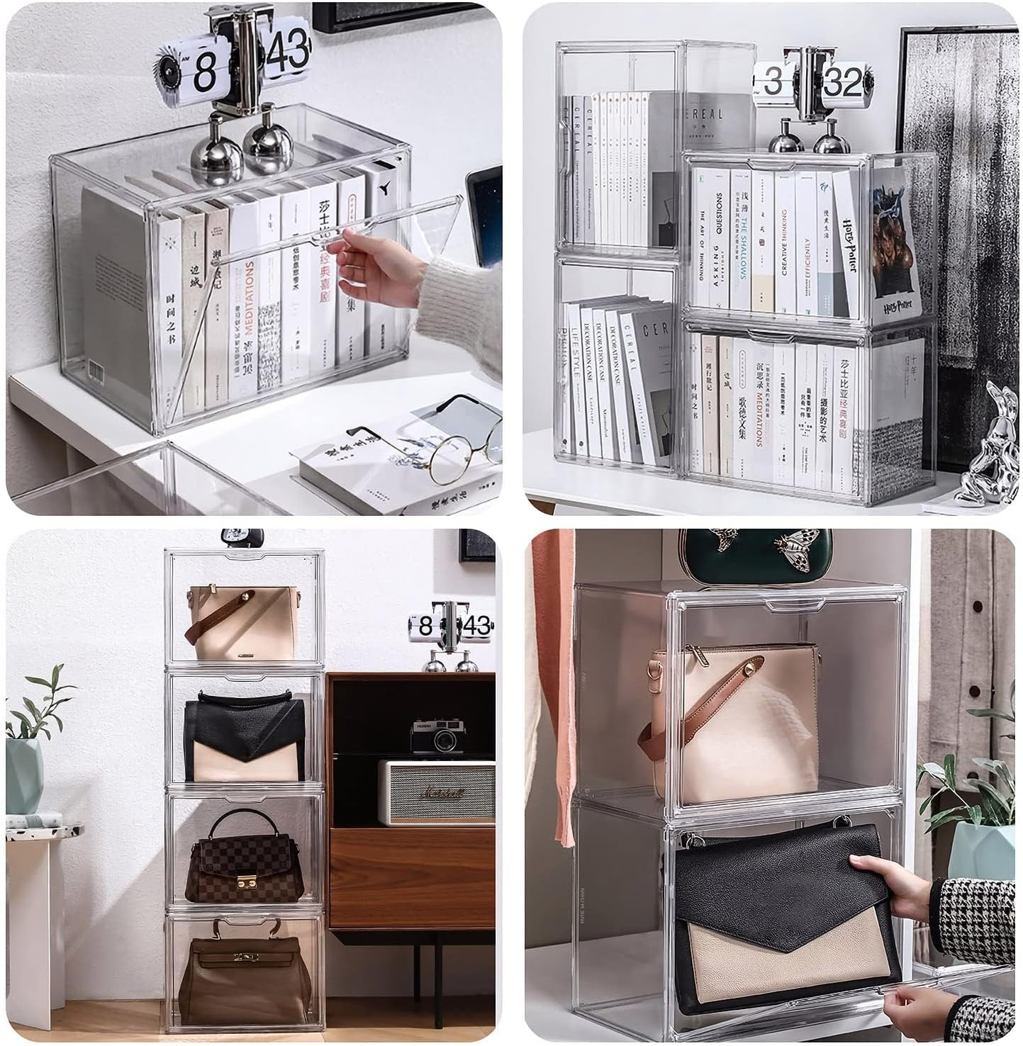 Clear Stackable Plastic Storage Bins with Magnetic Lid, Dustproof Book & Cosmetic Display Cases, Large Figures Collectibles Showcase, Shoe Box, Protection Organizer (L, Count, 5) - Image 3