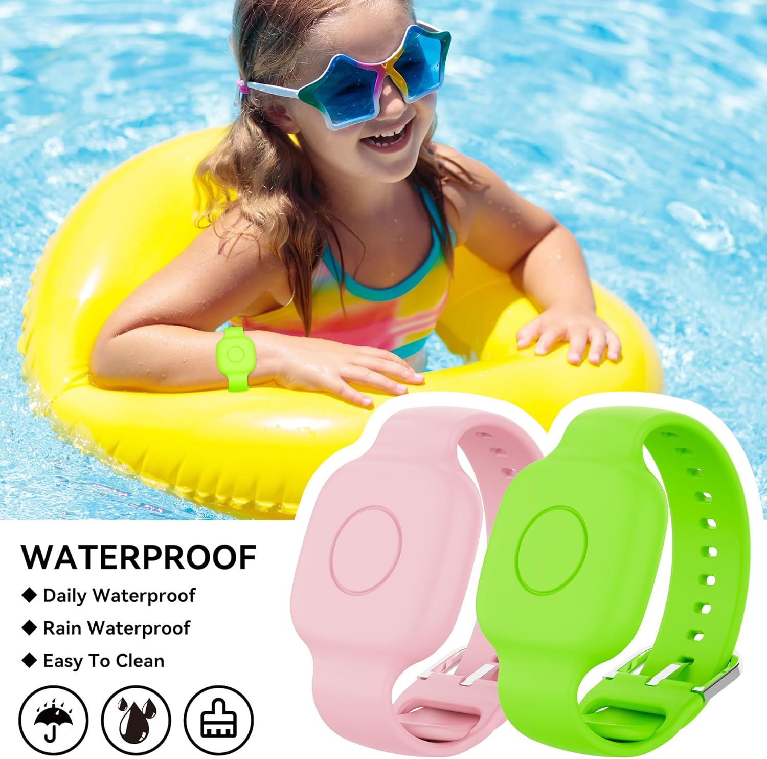 Waterproof Silicone Bracelet for Tile Mate 2024/2022, Hidden GPS Tracker Holder for Kids, Teens & Elderly, Adjustable Anti-Lost Wristband, Durable, Lightweight, Comfortable Fit – Pink/Green - Image 2