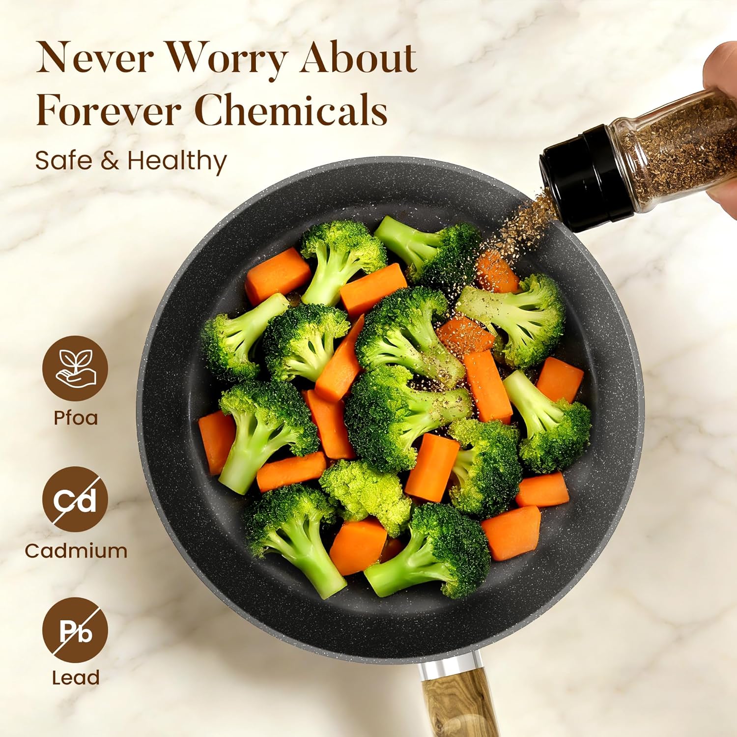 Kitchen Academy Induction Cookware Sets - 12 Piece Gray Cooking Pan Set, Granite Nonstick Pots and Pans Set - Image 8