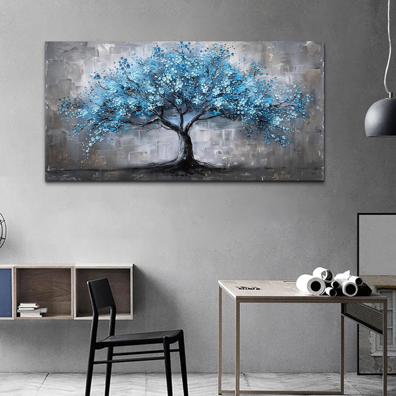 FUHAIHUA Canvas Wall Art For Living Room Wall Decor For Bedroom Office Decortions Black And White Wall Paintings Blue Trees Pictures Framed Mural Aesthetic Home Decor Posters Artwork 20x40 In - Image 7