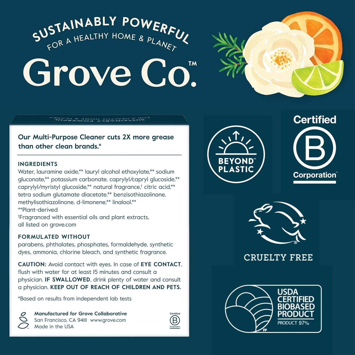 Grove Co. Multi-Purpose Cleaner, Refill Concentrate (6 x 1 Fl Oz) Plant-based Household Cleaning Supplies, Ammonia & Chlorine Free, No Plastic Waste, 3 Scent Variety Pack, Total 3 x 2 Pack Refills - Image 7