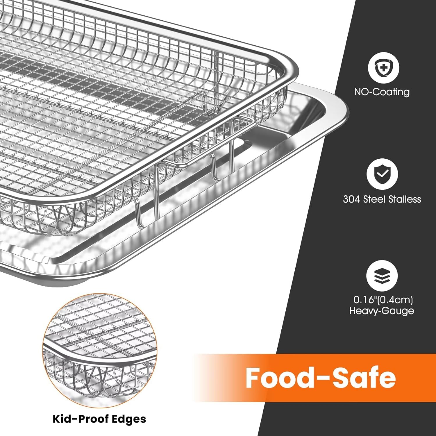 Air Fryer Basket for Oven, 2 Set Stainless Steel Pan & Crisper Tray (15"x11" &12.8"x9.7") with 60 Parchment Papers, Family-Size Non-Stick Oven Basket for Baking Chicken, Fries, Dishwasher Safe - Image 5