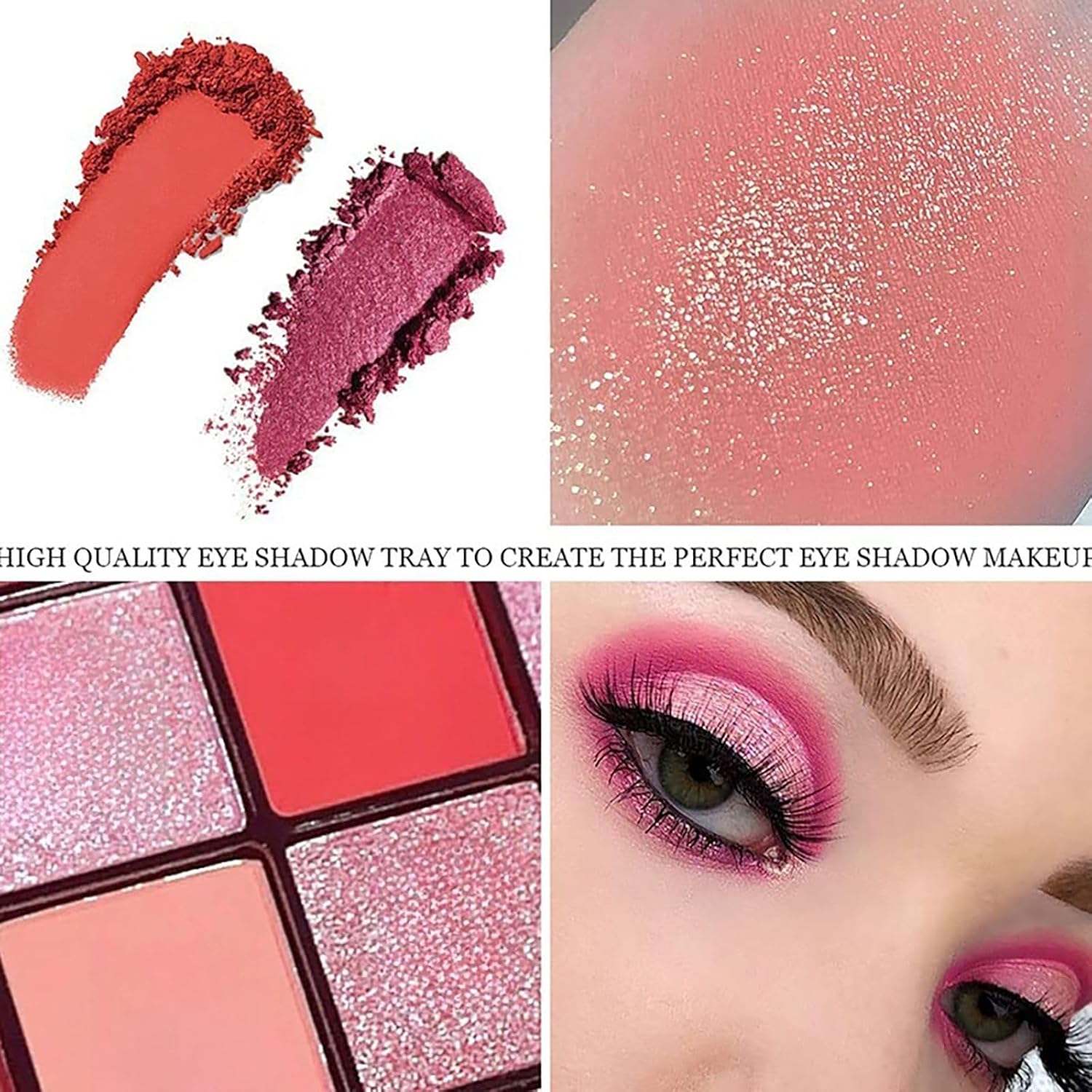 K'APEINE Red Eyeshadow Palette, Matte Glitter Metallic Eye Shadow Palette 16 Colors Pigmented Pink Eye Makeup Red Goth Eyeshade Kit for Halloween Parties, Joker Vampire Clown Makeup - Image 5