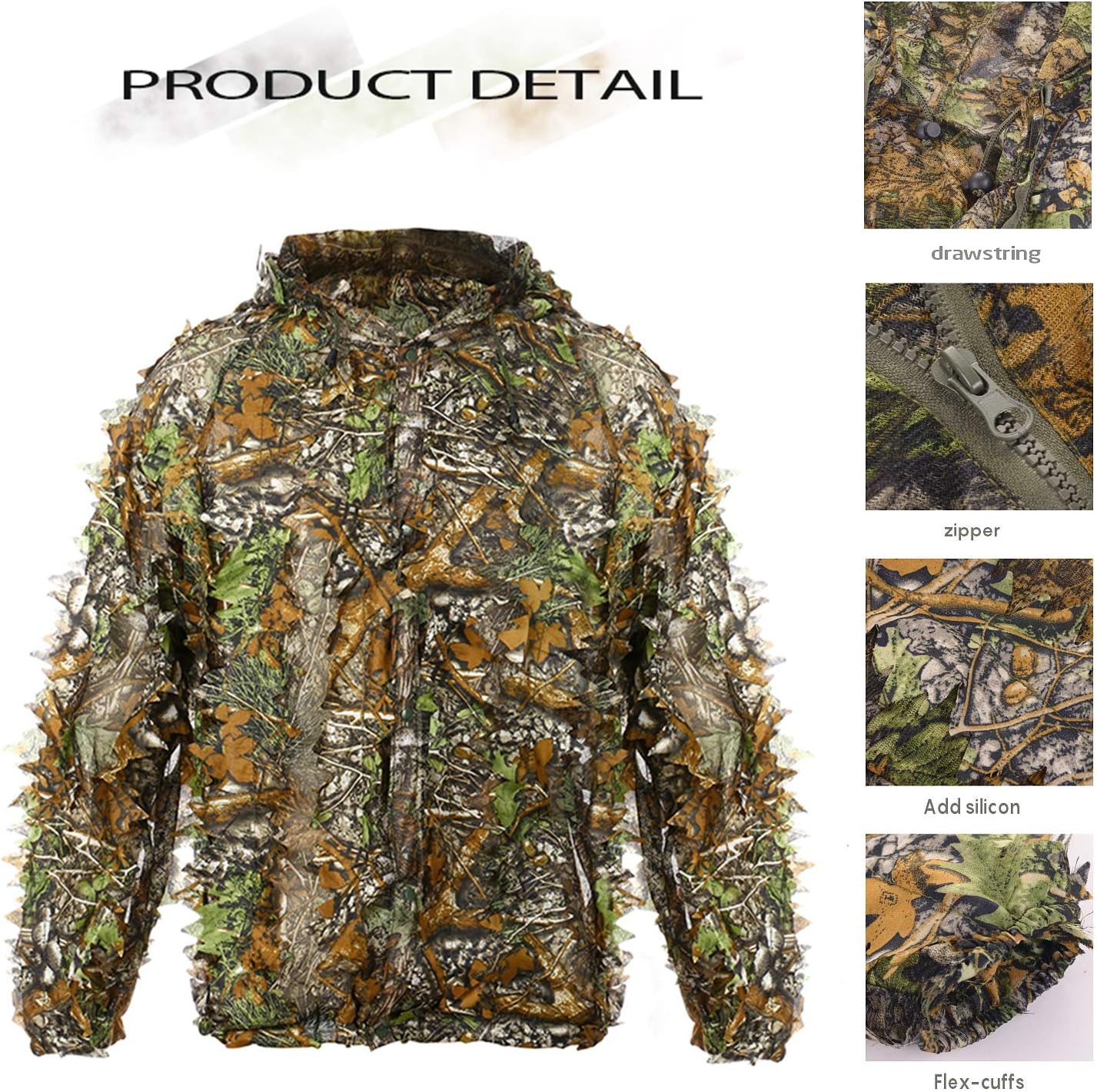 Ghillie Suit 3D Leafy Hunting Suits, Outdoor Hooded Camouflage Clothing for Man, Gilly Camo Suit with Jacket & Pants - Image 4