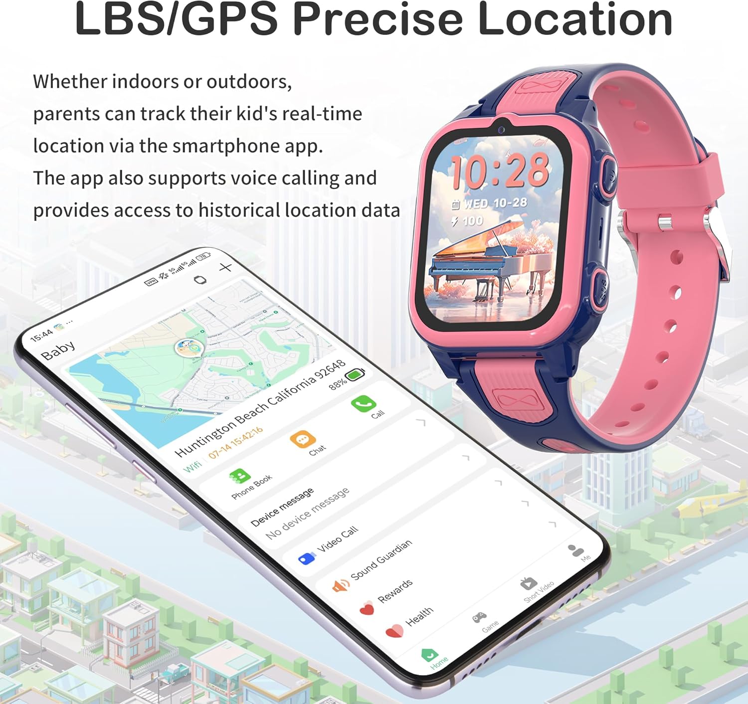 4G Kids Smart Watch with GPS Tracker Video Voice Calling Text Chat SOS Call, Waterproof Smartwatch Age 5-12, Wallpaper Store School Model Camera Pedometer Game Alarm Clock Stopwatch for Kid(Pink) - Image 3