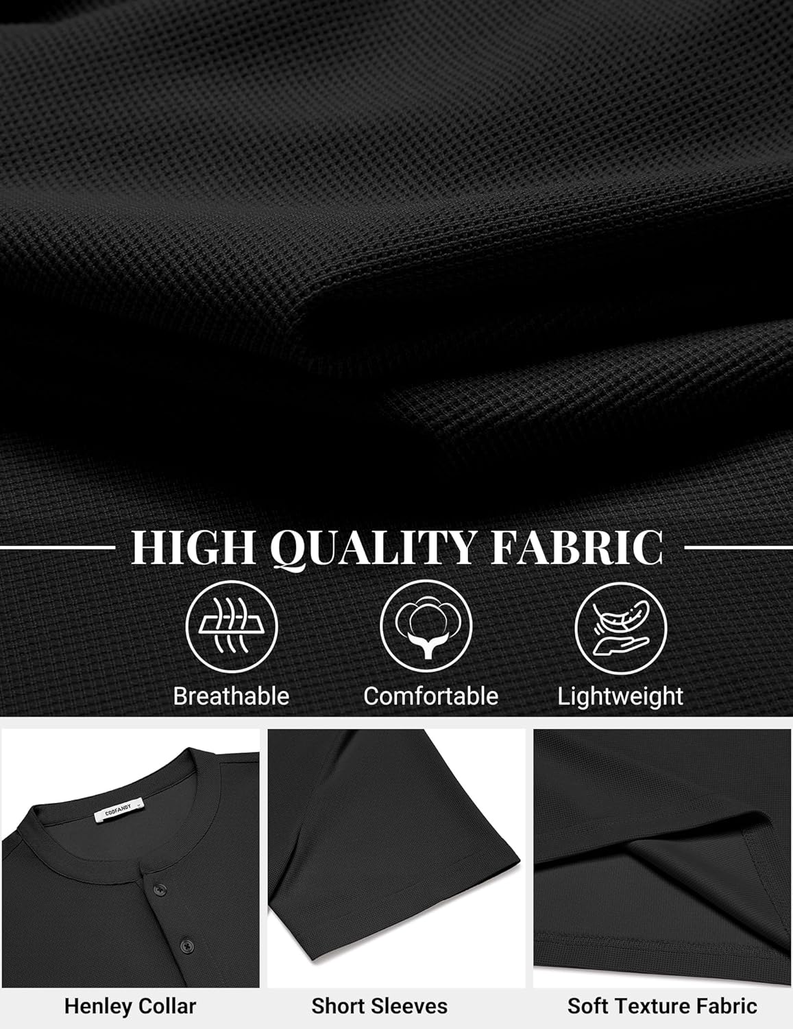 COOFANDY Men's Henley Shirts Short Sleeve Texture Casual Button Henley Summer Classic Basic Tee Shirts - Image 5