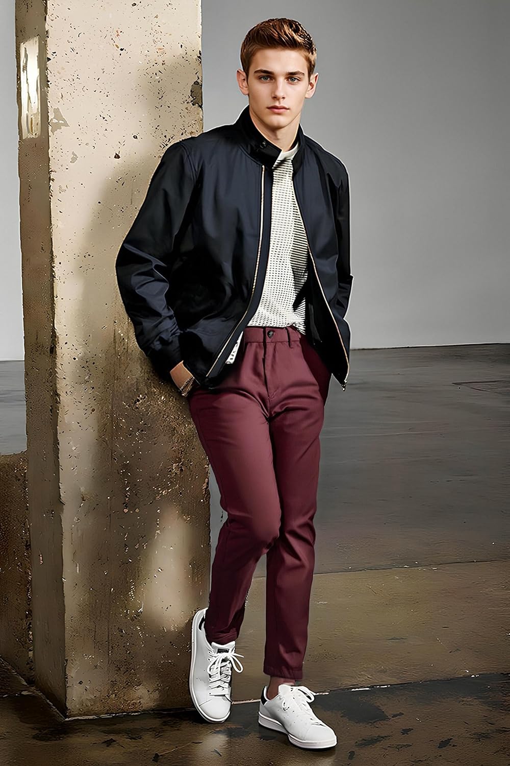 Plaid&Plain Men's Skinny Stretchy Khaki Pants Colored Pants Slim Fit Slacks Tapered Trousers - Image 7