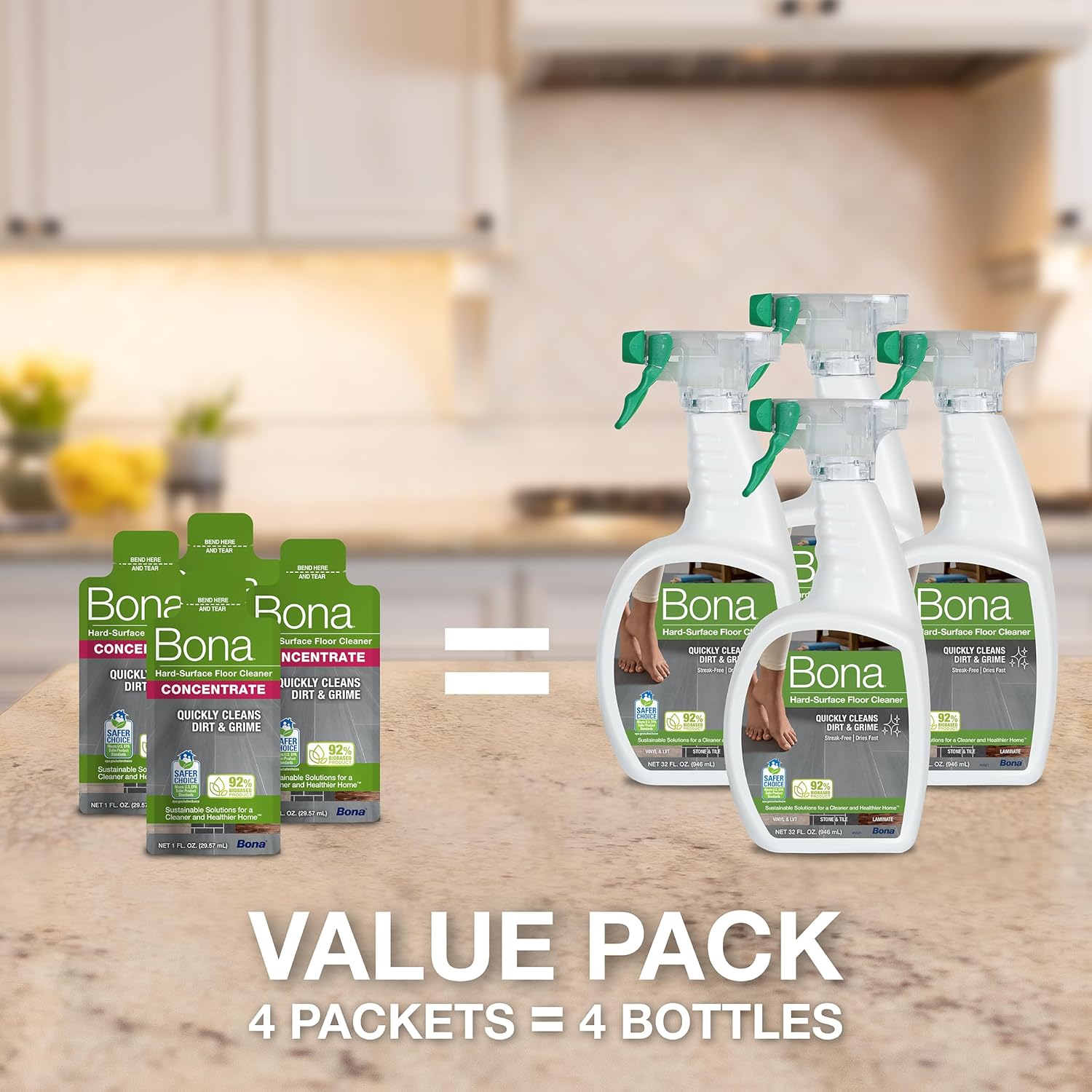 Bona Multi-Surface Floor Cleaner Concentrate - 1 fl oz - 4-Pack - Residue-Free Floor Cleaning Solution for Bona Spray Mop and Spray Bottle Refill - For Stone, Tile, Laminate, and Vinyl Floors - Image 2