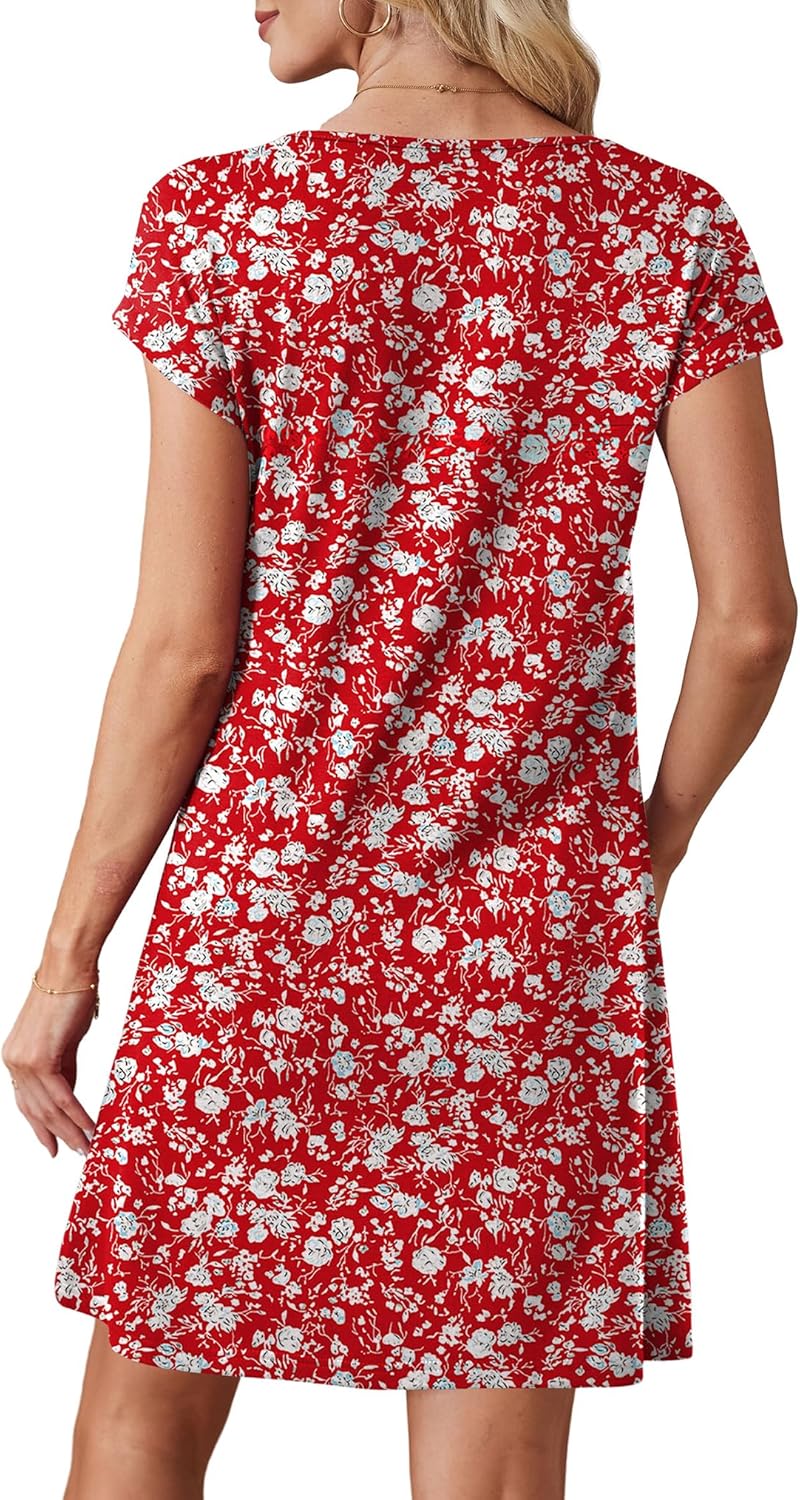 OFEEFAN Summer Dresses for Women 2026 Loose Square Neck Cap Sleeve Casual Beach Vacation Tshirt Dress Sundresses with Pockets - Image 5