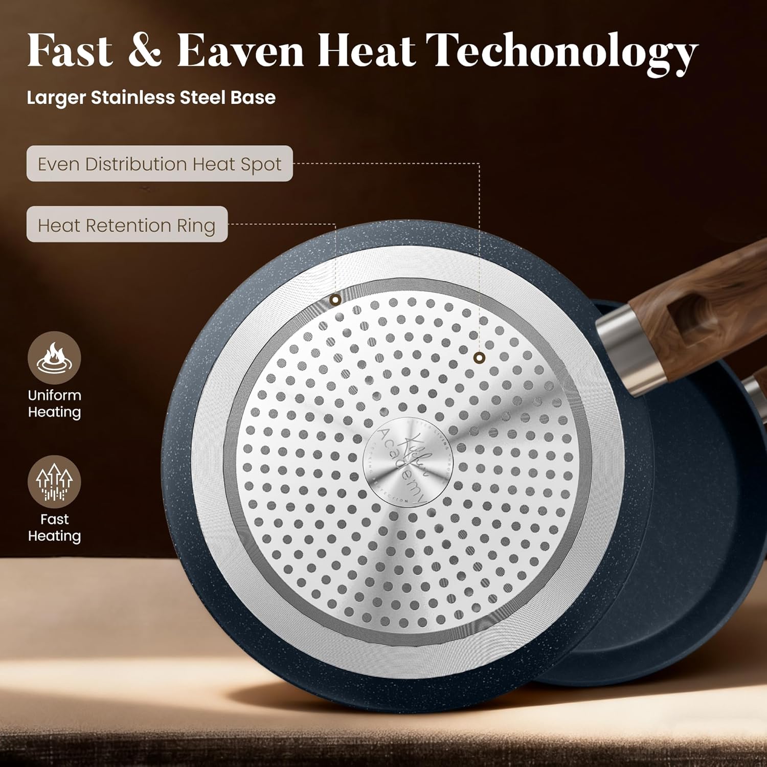 Kitchen Academy Pots and Pans Set Non Stick - 12 Piece Induction Kitchen Cookware Sets, Blue Granite Nonstick Cooking Pans Set - Image 5