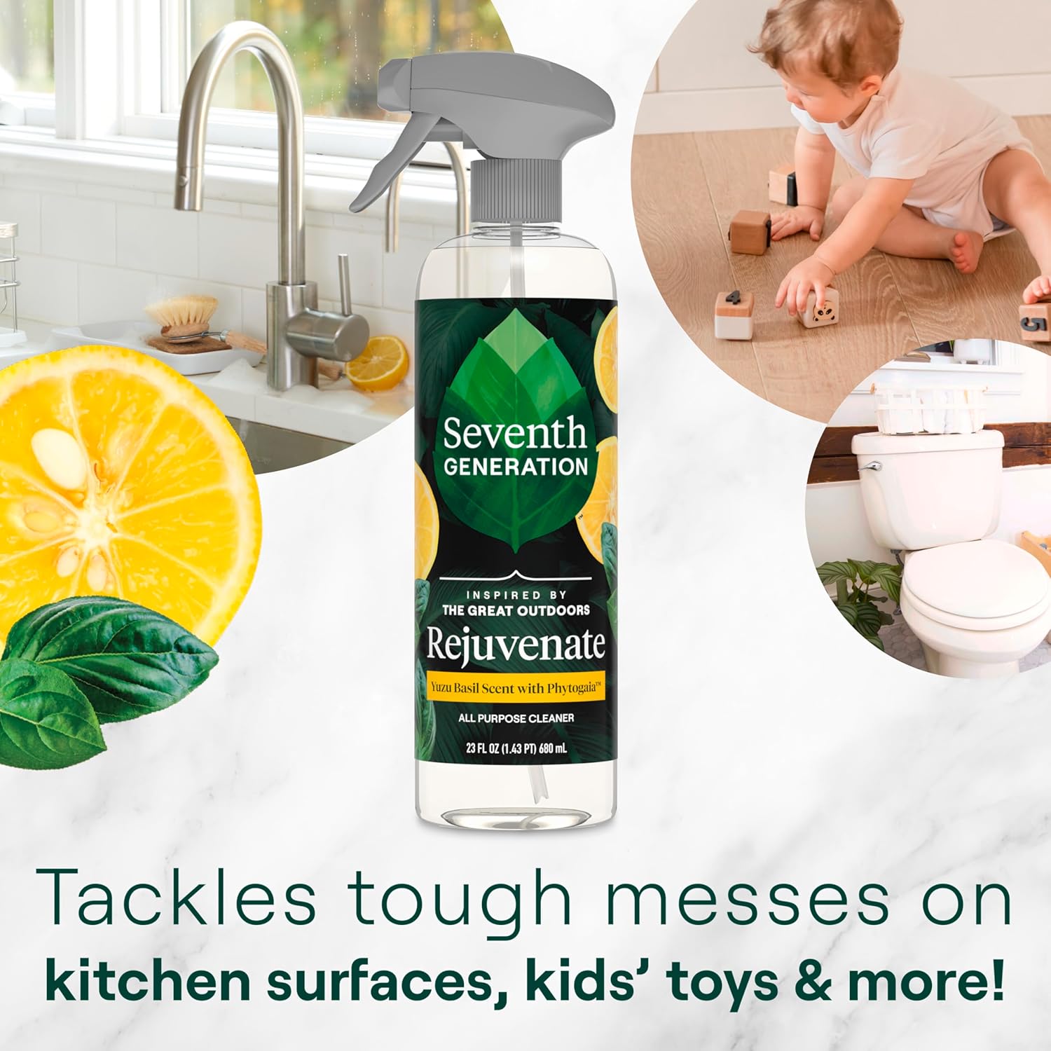 Seventh Generation All Purpose Cleaner Rejuvenating Yuzu Basil, For All Surfaces, 23 fl oz, Pack of 4 - Image 3