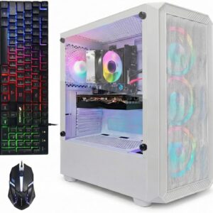 STGAubron Gaming PC Desktop, AMD Ryzen 5 2600 up to 3.9GHz, Radeon RX 580 16G, 16G DDR4, 512G SSD, WiFi 6, BT 5.0, RGB Fan x 4, Windows 11 Home
