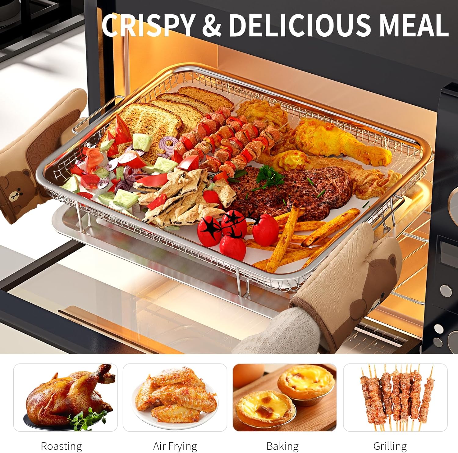 Air Fryer Basket for Oven, OPENICE 15.3" x 11.0" Large Air Fryer Tray and Pan with 30PCS Parchment Papers, Stainless Steel Oven Air Fryer Basket and Tray for Baking Grilling - Image 5