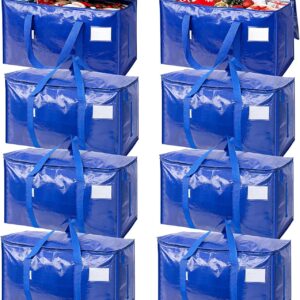 TICONN 8 Pack Extra Large Moving Bags Heavy Duty with Zippers & Carrying Handles, Durable Storage Bags Moving Boxes for Closet Organizers and Storage (8 Pack, Blue)