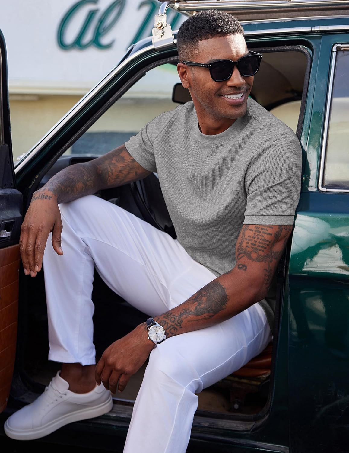 COOFANDY Men's Waffle T-Shirts Short Sleeve Casual Crew Neck Shirt Cotton Summer Plain Pullover Tees - Image 3