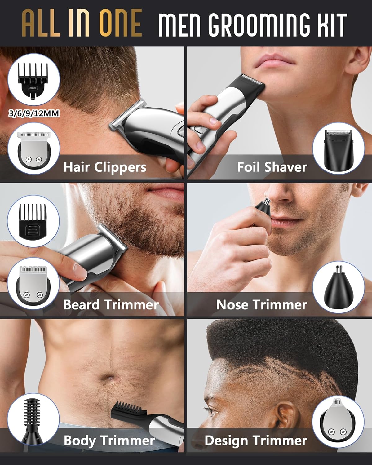 Ufree Beard Trimmer for Men, Waterproof Electric Razor for Nose, Body, Face & Mustache, Cordless Hair Clippers Shavers Grooming Kit, Valentines Day Gifts for Men Husband Father - Image 3