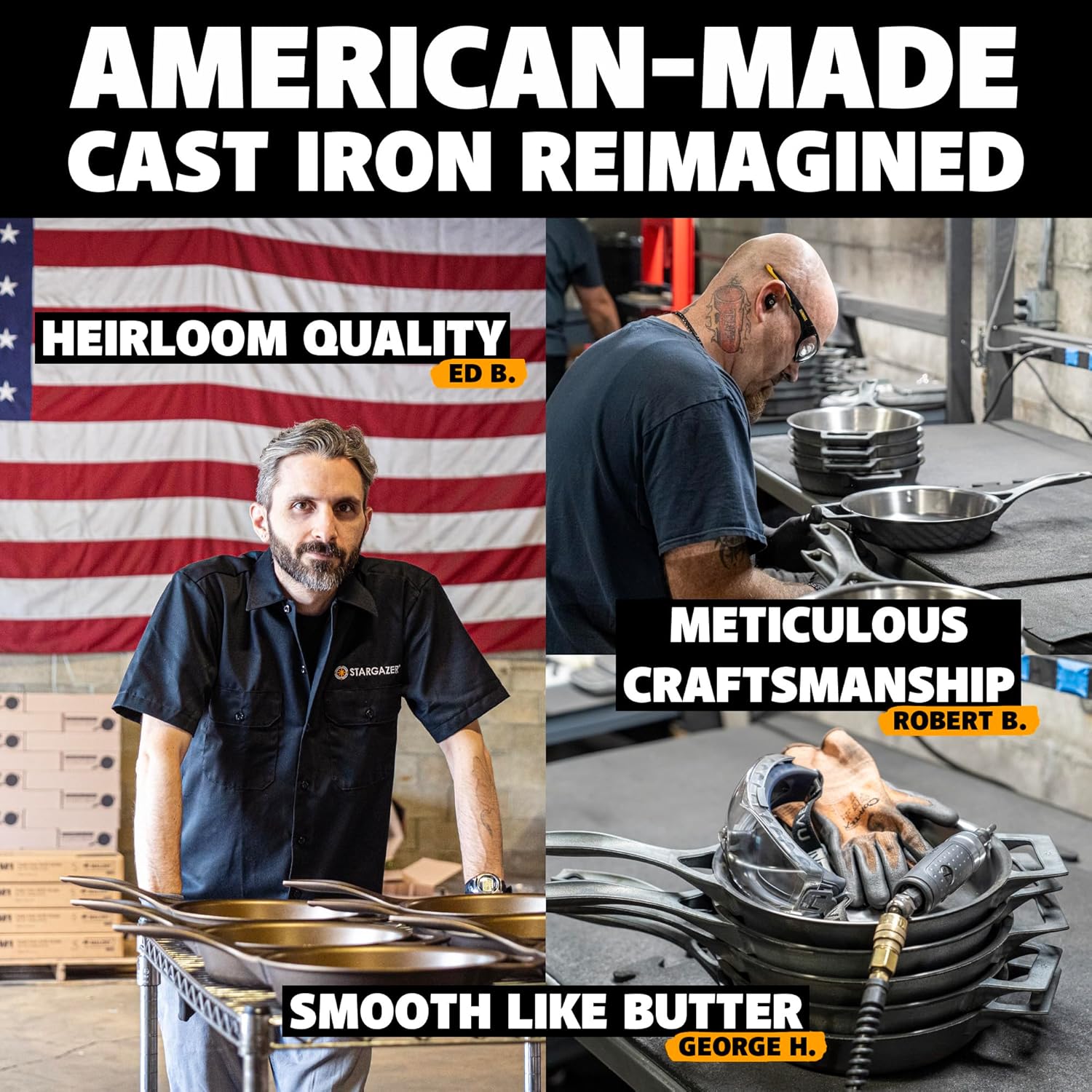 Stargazer 13.5-Inch Cast Iron Skillet | Made in USA, Seasoned, Premium Frying Pan for Grilling, Searing, Baking & More – Durable Cast Iron with Smooth Cooking Surface - Image 2