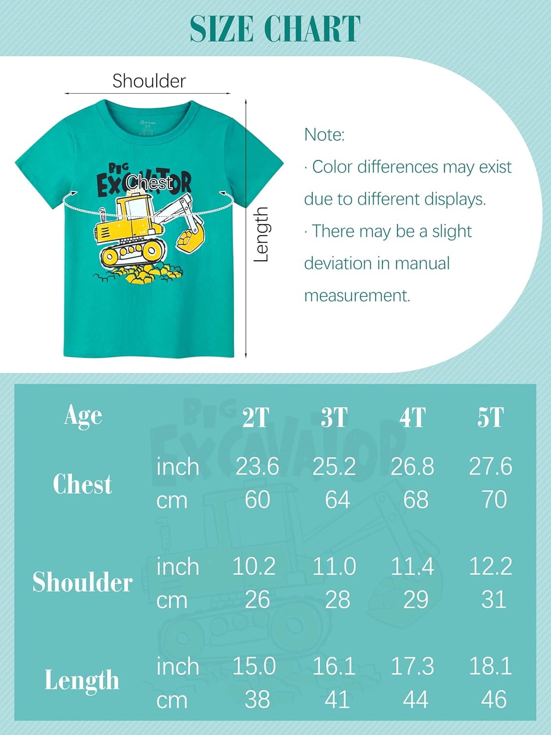 Poroka 4 Pack Toddler Boys Short Sleeve T-Shirts Crewneck Tee Shirts Cotton Cartoon Graphic Tops Tees Excavator Dinos Animal - Image 4