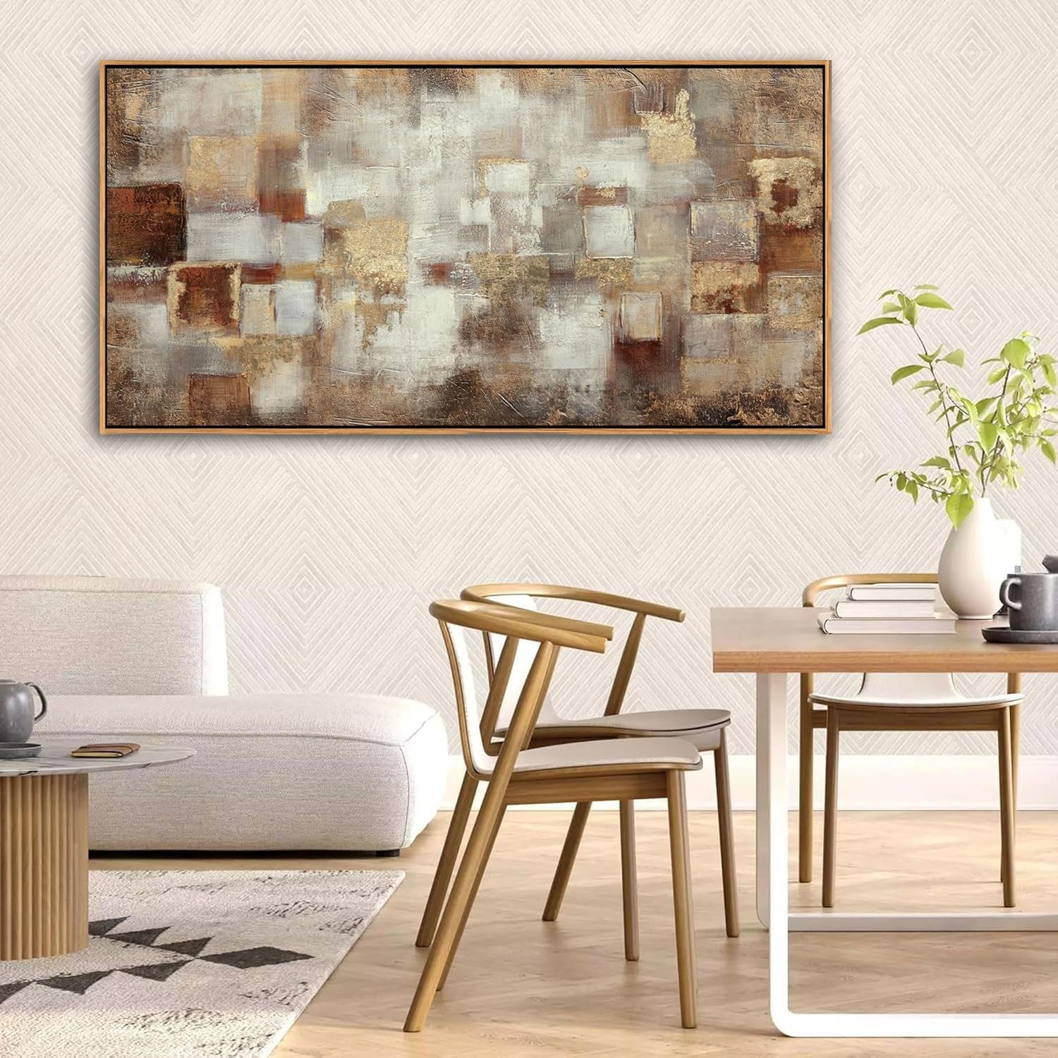 YCPRIMER Brown Abstract Wall Art - Gold Canvas Wall Decor for Living Room - Large Modern Grid minimalist Picture - Oil Painting Print for Bedroom Office Artwork Decoration 24×48INCH - Image 5