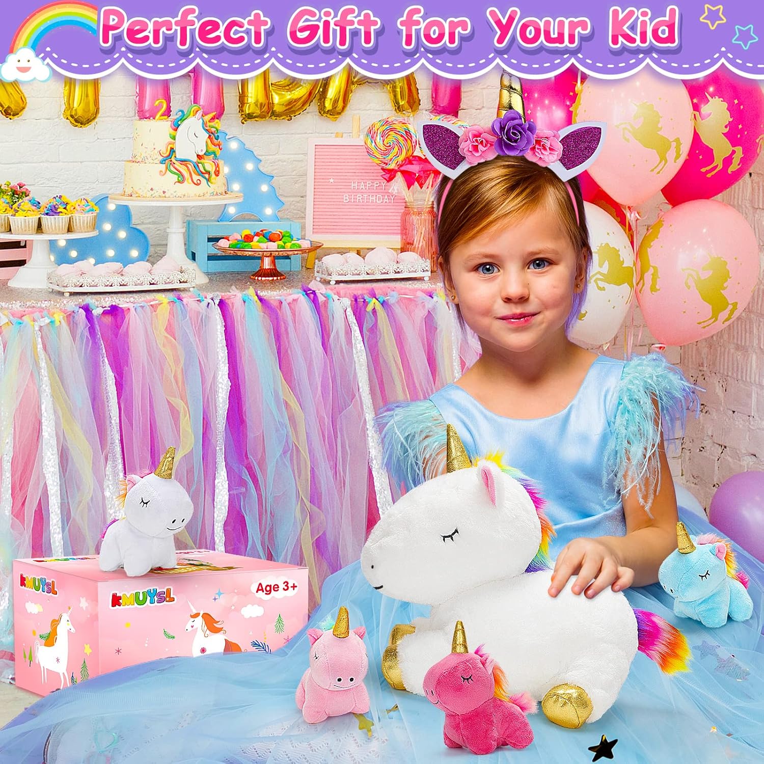 KMUYSL Toys for Girls Ages 0 1 2 3 4 5 6 7 8+ Years - Unicorn Mommy Stuffed Animal with 4 Baby Unicorns in Her Tummy, Soft Unicorn Plush Toys Set, Christmas Birthday Gifts for Baby, Toddler, Kids - Image 7