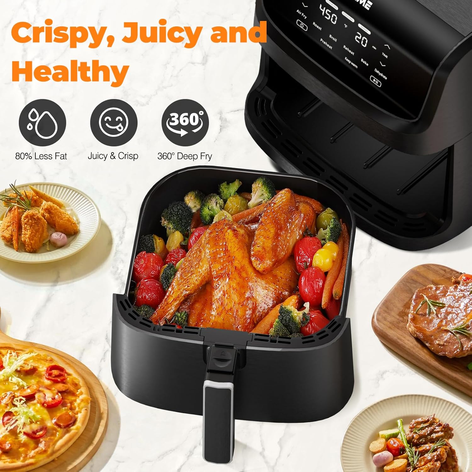 DEIME Air Fryer 7.2 QT 1700W Oilless Oven Healthy Cooker Air Fryers Large Capacity with 8 Presets, LCD Touch Screen, Customerizable Cooking, Non-Stick Basket (Black) - Image 7