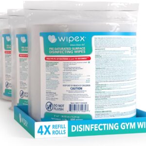 Wipex Disinfecting Surface Wipes – EPA Registered Gym Equipment Cleaner Refills, Safely Kill Germs in 15 Seconds, 800ct Gym Sanitizing Wipes for Wall, Free Standing dispensers, Pack of 4 (3200 Wipes)