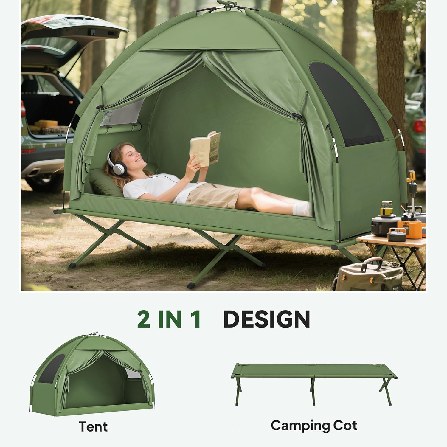 Outsunny Camping Tent Cot, Single Person Folding Cot Combo, Off-Ground Tent, Covered Outdoor Bed with Carry Bag for Hiking, Camping - Image 3