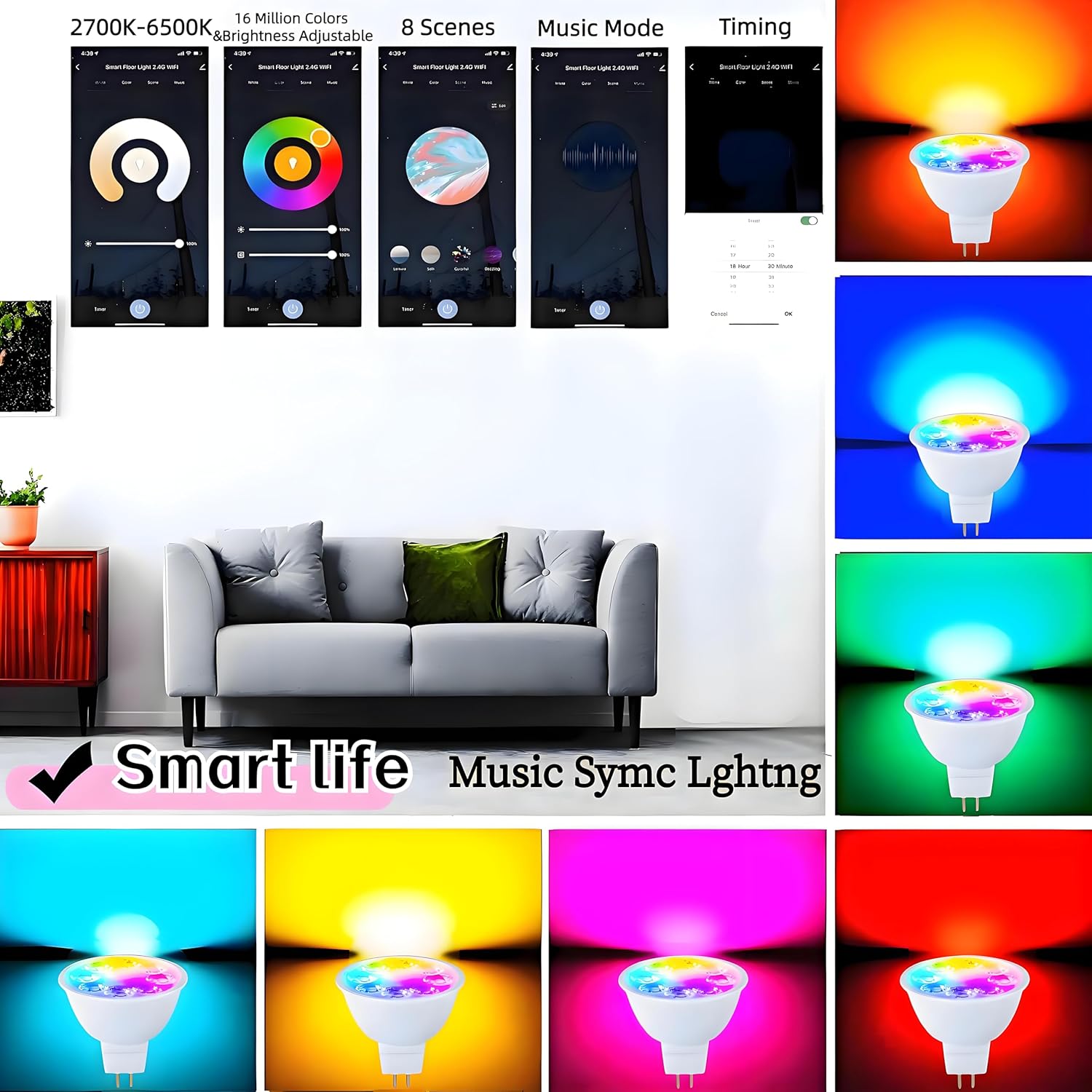 Smart MR16 LED Bulb Dimmable Color Changing, 12V Gu5.3 Bi-pin Base, WiFi & Bluetooth LED Bulbs Work with Alexa Google, Color Changing Sync with Music, for Living Room, Bedroom, Office,Hotel etc. 2Pack - Image 2