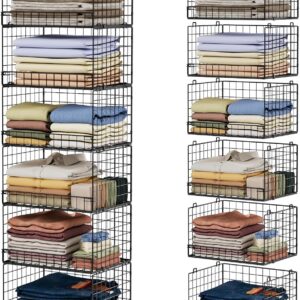 6-Tier Stackable Closet Organizers and Storage Shelves, Closet Shelf Organizer Basket Bins, Foldable Sweater Storage for Clothes Organizer System, Black（Patent Pending）