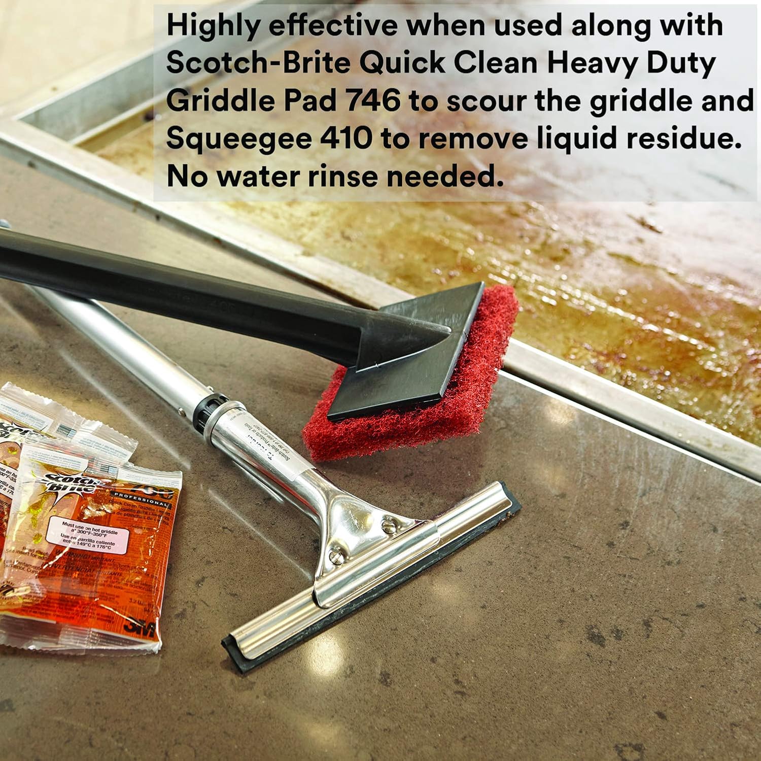 3M Scotch-Brite Griddle Cleaning, Quick Clean Liquid 700-40, 3.2 Oz Packet, 40/Pack, Heavy Duty, Cleans in 3-5 Minutes, for Baked on Food and Cooking Oils, Use on Hot or Cool Griddle - Image 6