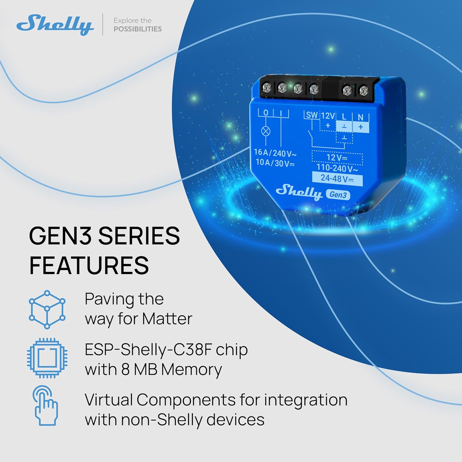 Shelly 1 Gen3, WiFi Smart Relay Switch with Dry Contacts, 1-Channel 16A, Alexa, Home Assistant, SmartThings & Google Home Compatible, DIY Smart Automation, Garage Door Opener, No hub Required - Image 7