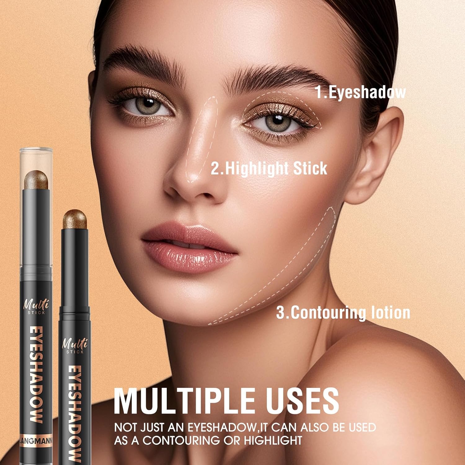 LANGMANNI 8Colors Dual-Ended Cream Eyeshadow Stick Set – Silky Smooth, Waterproof & Transfer-Proof, Built-in Blender Brush, All-Day Matte & Shimmer Wear Eye Makeup(#A) - Image 3