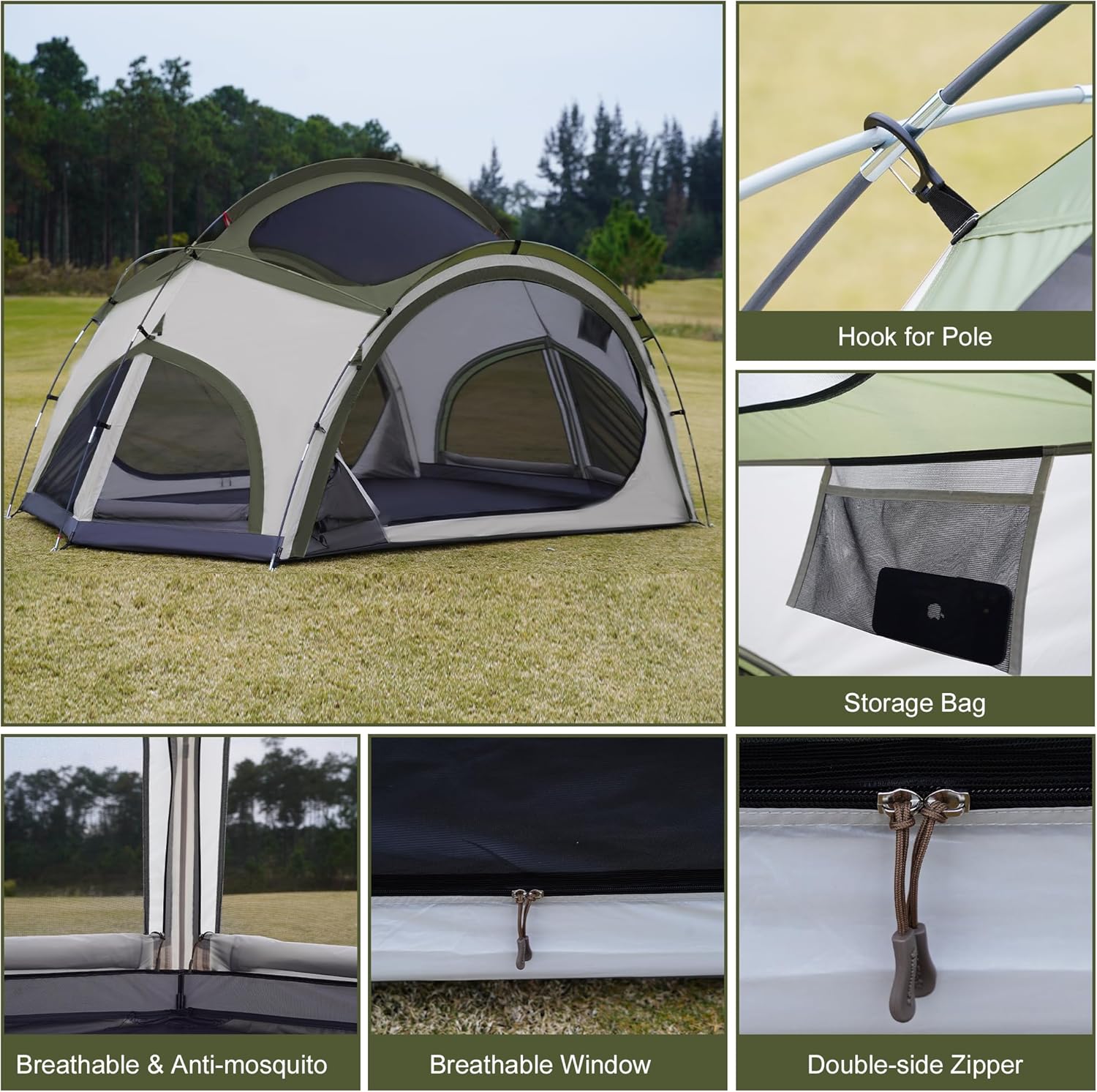 Vidalido 3-4 Person Camping Tent with 2 Large Mesh Door 4 Mesh Window Family Tents, Double Layer Waterproof Portable Easy Setup Camp Tent, Canvas Dome Tents for Camping Outdoor Hiking and Backpacking - Image 8