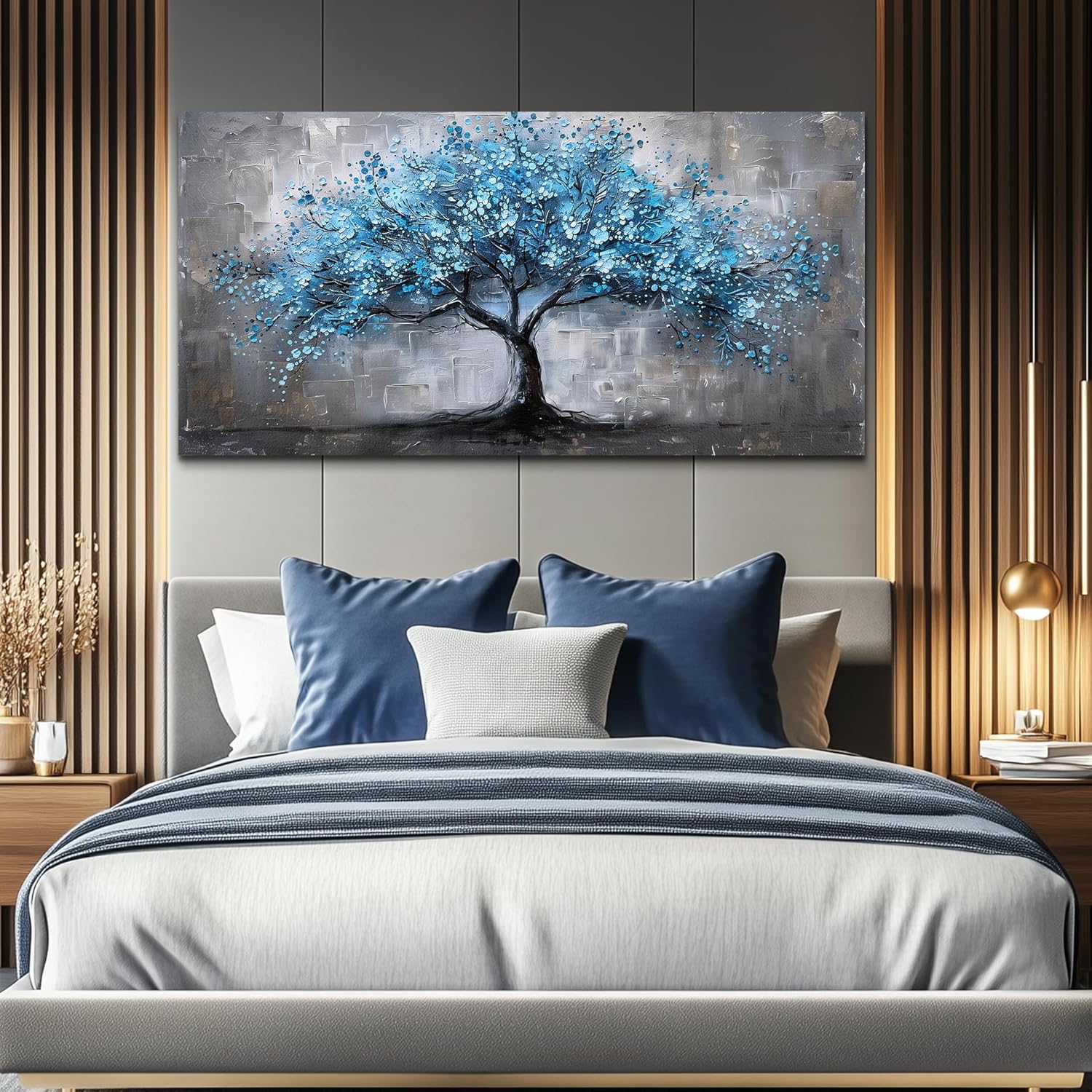 FUHAIHUA Canvas Wall Art For Living Room Wall Decor For Bedroom Office Decortions Black And White Wall Paintings Blue Trees Pictures Framed Mural Aesthetic Home Decor Posters Artwork 20x40 In - Image 4